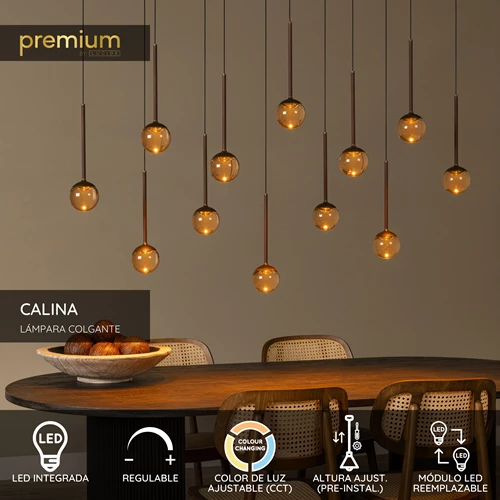 Lucide CALINA - Lámpara colgante - LED Regul. - CCT - 12x7W 2200K/3300K - Con módulo LED reemplazable - Café | Premium - USP